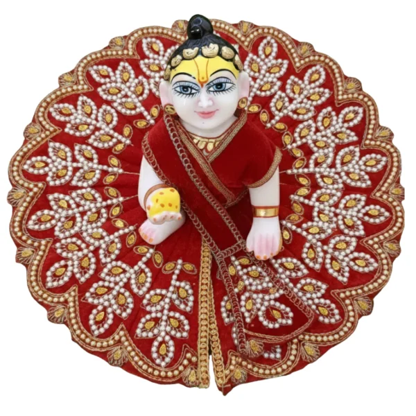 Heavy Pearl Work Laddu Gopal Dress (Poshak) Set for 0 to 6 No. Laddu Gopal in Red Color.