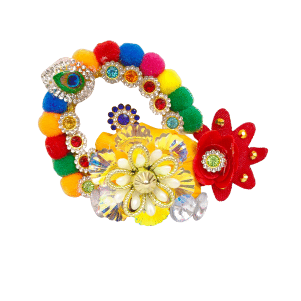 Multicolor Laddu Gopal Pagri with Heavy Work and Pom-Poms 0-6 No.