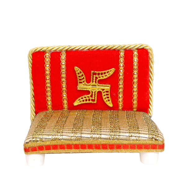 Fancy Soft Singhasan (Yellow) for 0 to 3 No. Laddu Gopal Ji with Golden Swastik