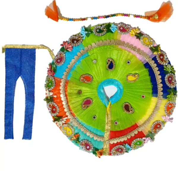 Laddu Gopal Dress special Holi style with 6 colourful circular fabric design for home temple decoration
