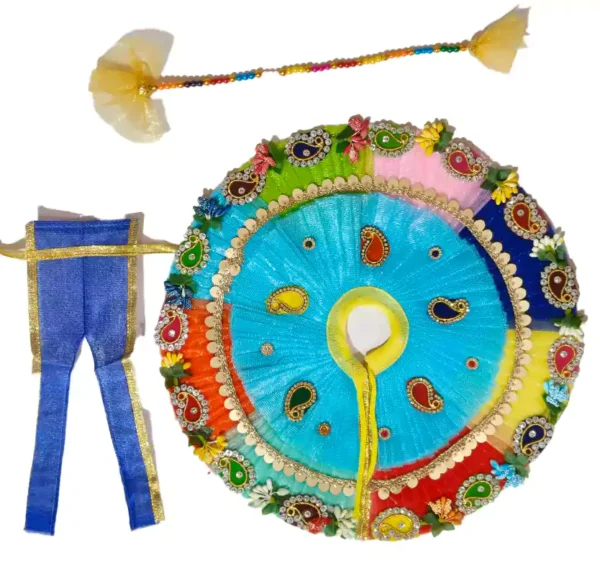 Laddu Gopal Dress special Holi style with 6 colourful circular fabric design for home temple decoration