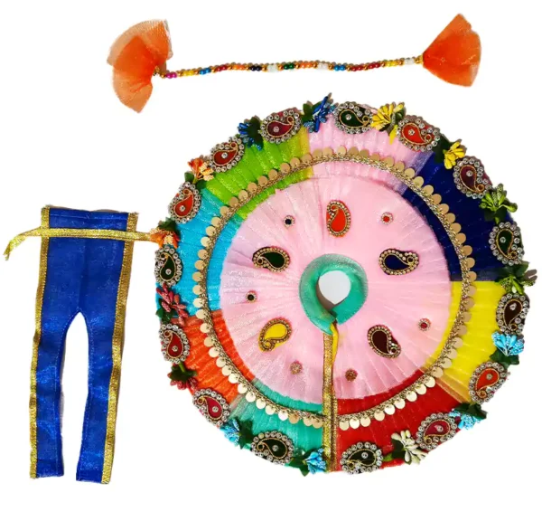 Laddu Gopal Dress special Holi style with 6 colourful circular fabric design for home temple decoration