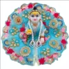 Laddu Gopal Dress with designer embroidery work and heavy stone embellishments for Janmashtami from Vrindavan Puja Store.