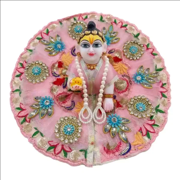 Laddu Gopal Dress with designer embroidery work and heavy stone embellishments for Janmashtami from Vrindavan Puja Store.