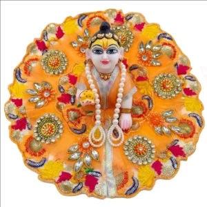 Laddu Gopal Dress with designer embroidery work and heavy stone embellishments for Janmashtami from Vrindavan Puja Store.