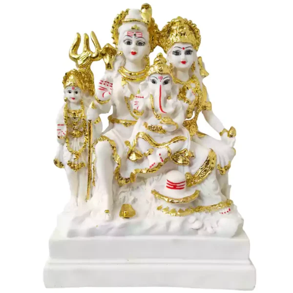 Shiv Parivar idol with Shiva Parvati Ganesh Kartikeya marble look golden