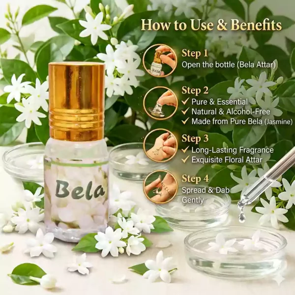 Bela Ittar 3ml natural jasmine attar perfume oil bottle