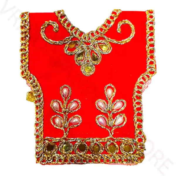 Mata Rani Dress 7 Inch red heavy work poshak for Durga idol