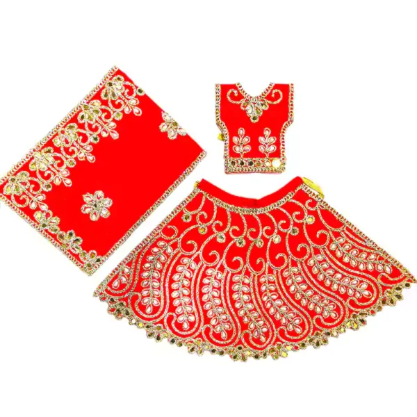 Mata Rani Dress 7 Inch red heavy work poshak for Durga idol