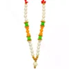 White pearl bead mala with orange and green beads for decorative use