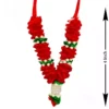 Handmade red ribbon mala with pearl beads for decorative use
