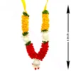 Handmade yellow red ribbon mala for decorative use on idols and photo frames