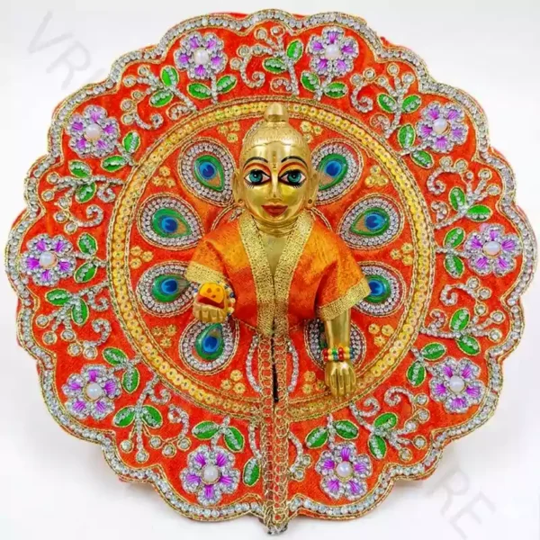 Heavy Orange Zari Work Laddu Gopal Ji Dress with Peacock Design