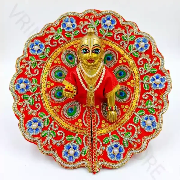 Red Peacock Fancy Poshak for Ladoo Gopal Ji Shringar