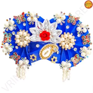 Premium hand-beaded blue pagri for Laddu Gopal idols, size 7-9.