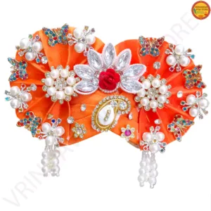 Premium hand-beaded orange pagri for Laddu Gopal idols, size 7-9.