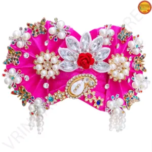 Premium hand-beaded pink pagri for Laddu Gopal idols, size 7-9.