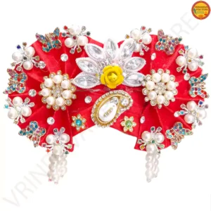 Premium hand-beaded red pagri for Laddu Gopal idols, size 7-9.