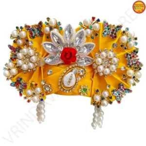 Premium hand-beaded yellow pagri for Laddu Gopal idols, size 7-9.
