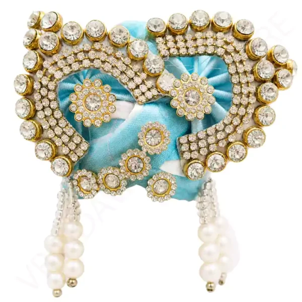 Blue Laddu Gopal Ji Pagri with Crystal Stone Work