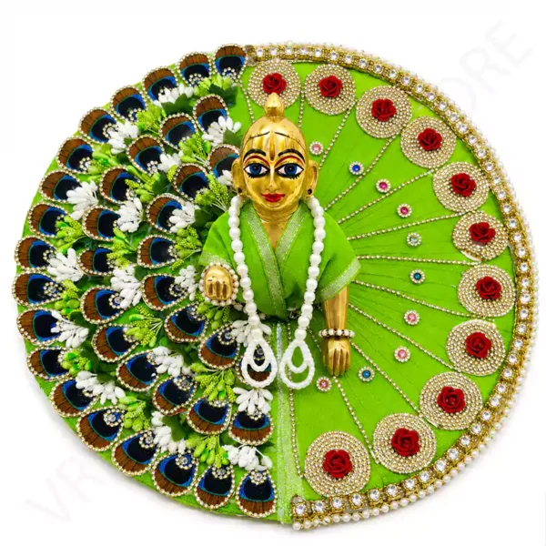 Green Thakur Ji Dress with Peacock Floral Backdrop