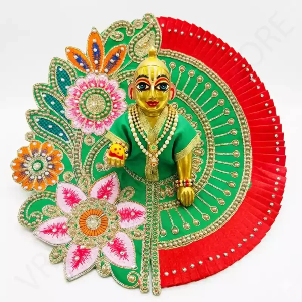 Green Red Laddu Gopal Dress with Embroidered Floral Design
