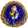 Heavy Laddu Gopal dress set in blue and red with intricate gold embroidery, perfect for Janmashtami size 6 idols