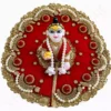 Heavy Laddu Gopal dress set in blue and red with intricate gold embroidery, perfect for Janmashtami size 6 idols