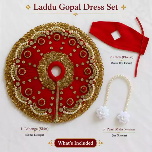 Heavy Laddu Gopal dress set in blue and red with intricate gold embroidery, perfect for Janmashtami size 6 idols