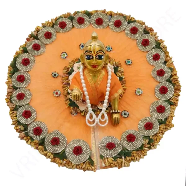 Peach Orange Laddu Gopal Dress Heavy Janmashtami Poshak With Floral Design
