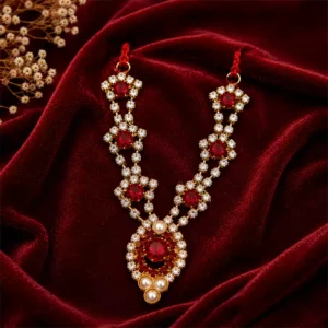 Handcrafted red stone work designer necklace for Laddu Gopal Ji idol shringar.