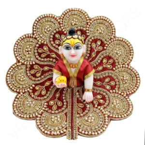Premium Janmashtami special designer Laddu Gopal dress with intricate gold embroidery, available in 6 colors at Vrindavan Puja Store.