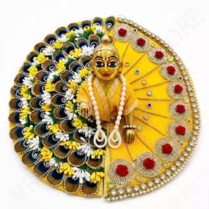 Yellow Laddu Gopal Dress Designer Poshak with Peacock Floral Backdrop