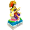 Beautiful 5-inch premium Handmade Marble Dust God Maa Saraswati Statue sitting on a lotus holding a Veena, by Vrindavan Puja Store.
