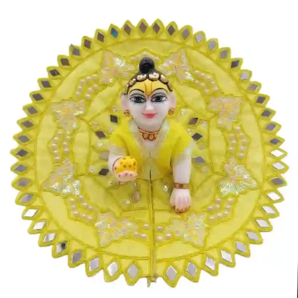 Beautiful Laddu Gopal Dress For Janmashtami, heavy mirror work Kanha Ji dress in [Yellow] by Vrindavan Puja Store.
