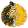 Beautiful laddu gopal heavy dress with pagri featuring real peacock feathers and kundan work, Janmashtami special poshak in 3 colors by Vrindavan Puja Store.
