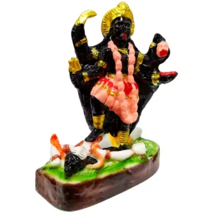 Beautiful 5-inch premium Kali Mata Statue standing on Lord Shiva, hand-painted Maa Kalka marble dust idol by Vrindavan Puja Store.